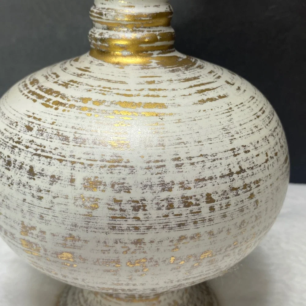 VTG Royal Haeger 4043 Gold Tweed Vase Textured Gold Accent White‎ Ceramic 13